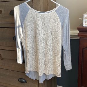 Market and Spruce raglan Bernadette lace 3/4 top